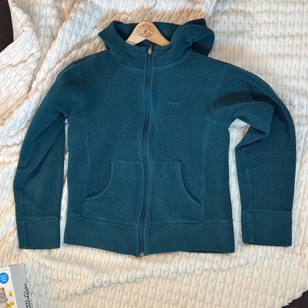Patagonia fleece full zip teal blue hoodie sweater womens size small